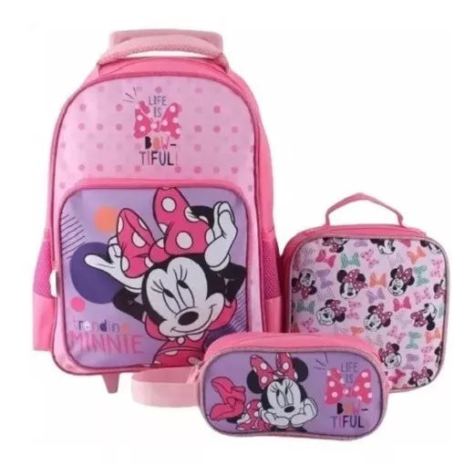 Mochila Minnie Mouse Trolley Lonchera estuche