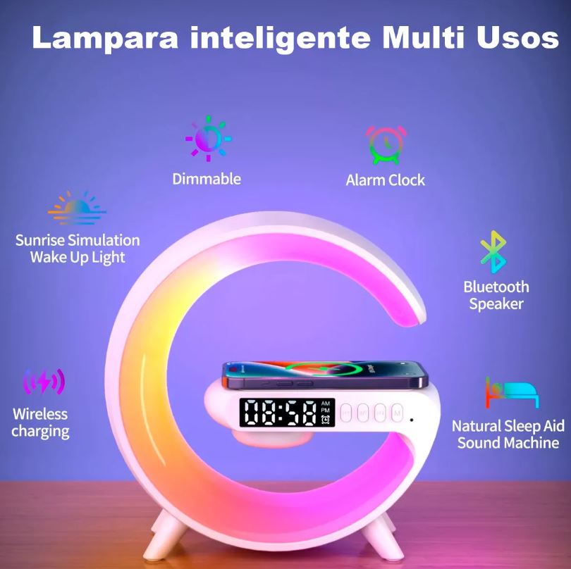 Lampara Despertador Cargador Inalamb 4 en 1